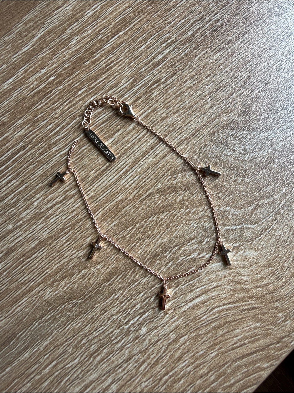 Lucky Delicates Rose Gold Cross Charm Chain Bracelet (Broken Chain)